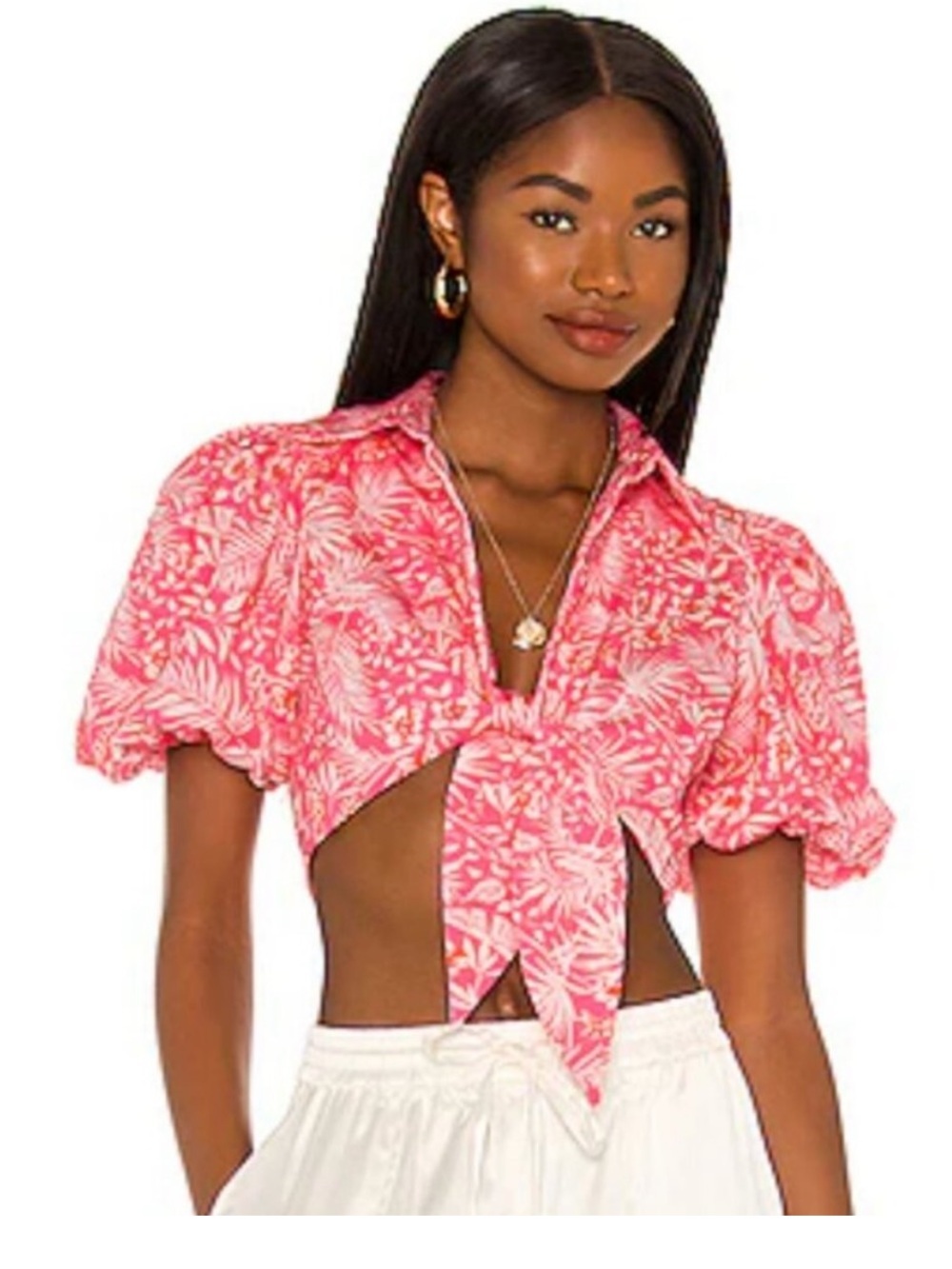 Lover + Friends Juliet Tie Blouse in Sienna Tropical Pink Size Small Retail $108